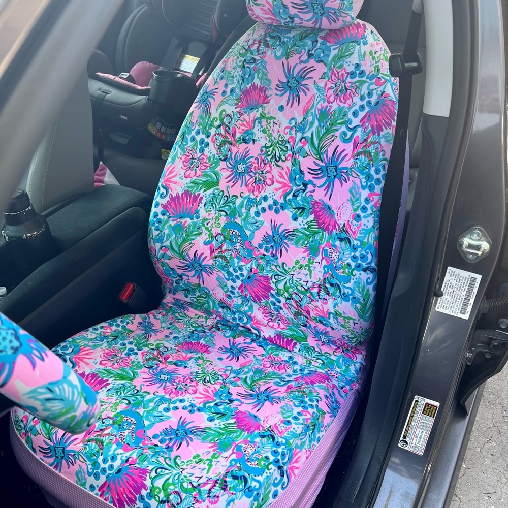 Lilly Pink and Blue Floral Print Car Seat Cover